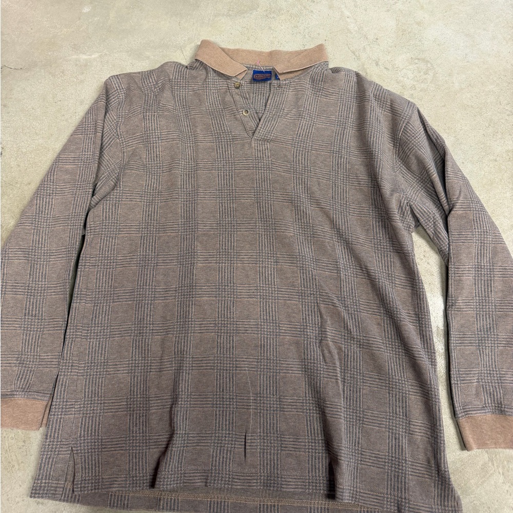 Pendleton Men's Taupe Plaid Long-Sleeve Polo